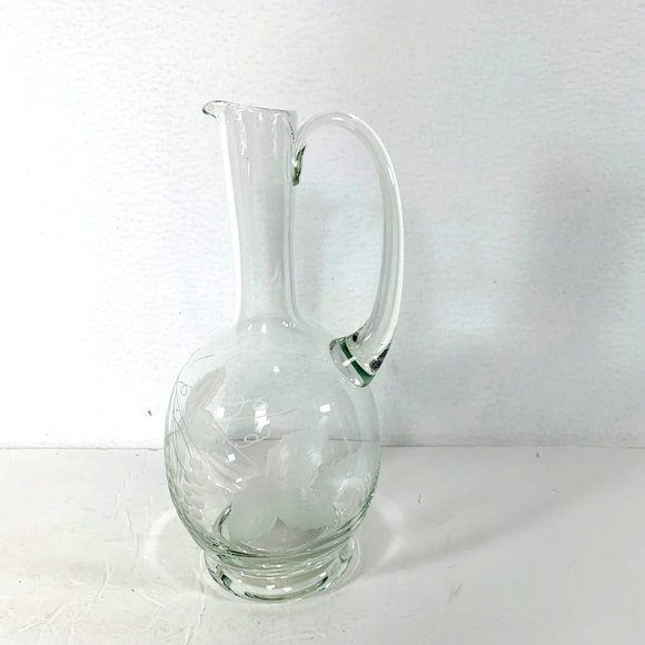 Vintage Crystal Glass Etched Wine Decanter Grape Vine and Leaves 11" Hand Blown - Picture 1 of 8
